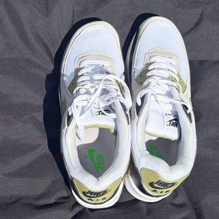 Air Max 90 Neutral Olive laid flat, toes toward the camera